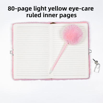 Purple Plush A5 Notebook and Pom Pom Pen Gift Box with Privacy Lock & Key - Soft Faux Fur Diary, Secure Personal Journal, Perfect Gift-Ready Stationery for Girls and Teens