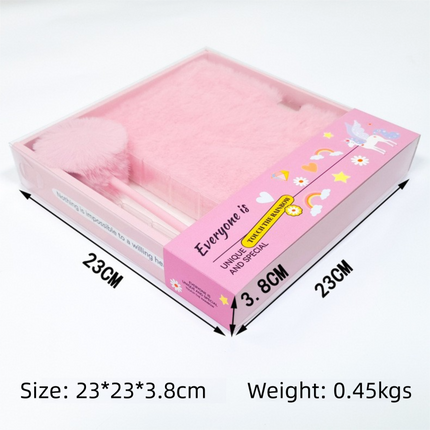 Rose Red Plush A5 Notebook and Pom Pom Pen Gift Box with Privacy Lock & Key - Soft Faux Fur Diary, Secure Personal Journal, Perfect Gift-Ready Stationery for Girls and Teens