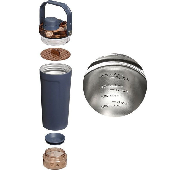 Grey Sports Nutritional Drinkware Set with 16oz Stainless Steel Protein Shaker Bottle and Sliding – product detail