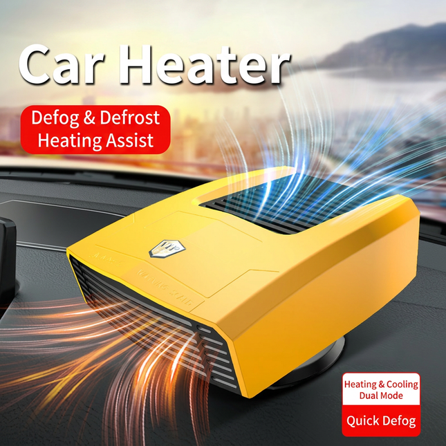 Red Compact Car Heater Fan with 360 Degree Adjustable Base Fast Defrost & Demister Dual Mode – product detail