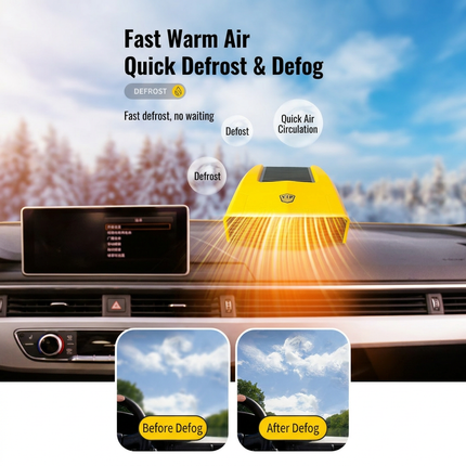Green Compact Car Heater Fan with 360° Adjustable Base, Fast Defrost & Demister, Dual Mode Heat & Cooling Fan, Quiet Constant Tempe Dashboard Heater for Cars Winter Driving (12V / 150W)