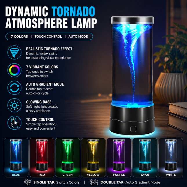 Black Dynamic Tornado Touch Control Mood Night Light with Single Color/7 Color Gradient Dual Mode