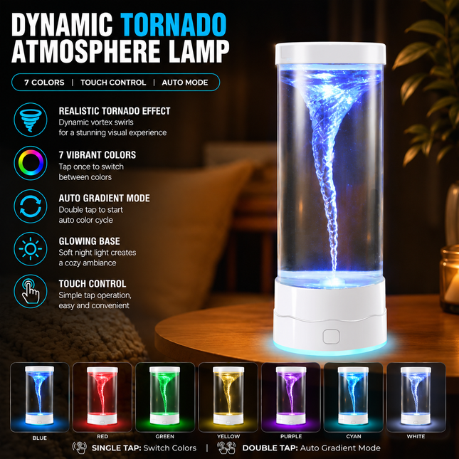 White Dynamic Tornado Touch Control Mood Night Light with Single Color/7 Color Gradient Dual Mode
