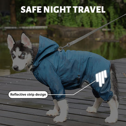 Yellow Waterproof Full Body Dog Raincoat with Adjustable Hood & Waist, Easy Snap Closure and Hidden Leash Opening - Lightweight Four-Leg Reflective Pet Rain Suit for Small Medium Large Dogs, M Size