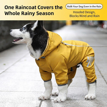 Pink Waterproof Full Body Dog Raincoat with Adjustable Hood & Waist, Easy Snap Closure and Hidden Leash Opening - Lightweight Four-Leg Reflective Pet Rain Suit for Small Medium Large Dogs, L Size