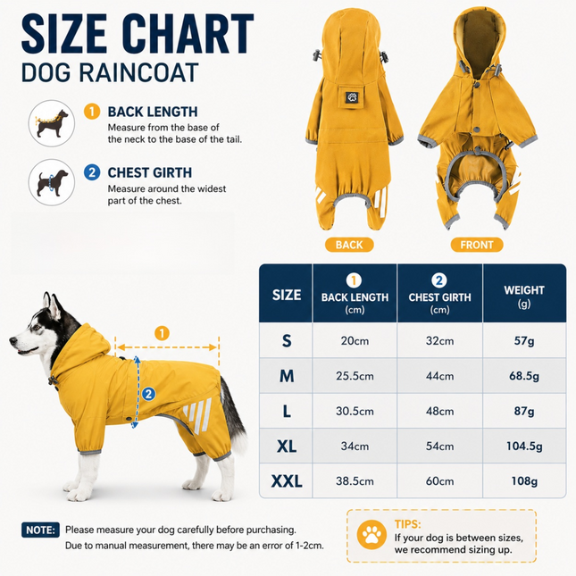 Purple Waterproof Full Body Dog Raincoat with Adjustable Hood & Waist Easy Snap Closure and Hidden Leash – product detail