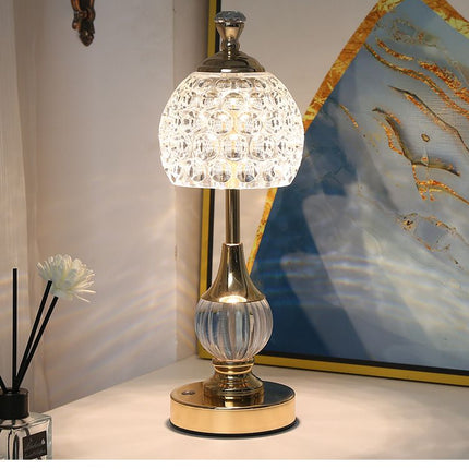 Luxury Metal Crystal Table Lamp, European Pineapple Eye Care Bedside Night Light with Dimmable 3 Color - Modern Elegant Bedroom Living Room Lighting (Touch Control / USB Rechargable)
