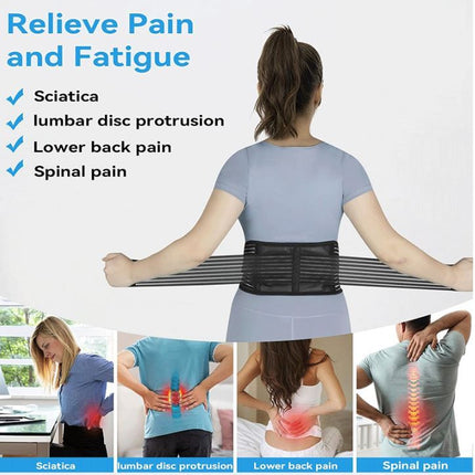 Self Heating Magnetic Therapy Back & Abdomen Compression Brace with 2 Adjustable Elasticity Straps– Breathable Posture Corrector and Lumbar Support Belt for Back Pain Relief, Black S Size
