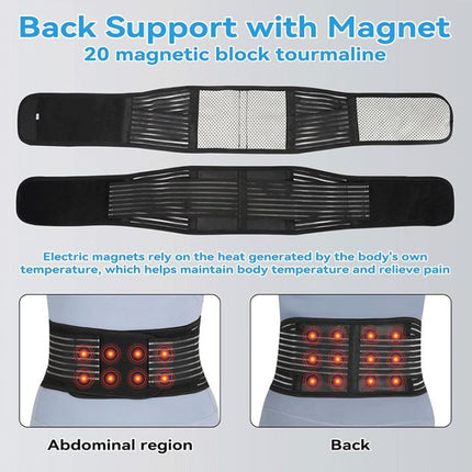 Self Heating Magnetic Therapy Back & Abdomen Compression Brace with 2 Adjustable Elasticity Straps– Breathable Posture Corrector and Lumbar Support Belt for Back Pain Relief, Black L Size