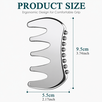 304 Stainless Steel Duoble-Sided Scalp Massage Comb & Gua Sha Relaxation Tool with Velvet Storage Bag – Head, Neck & Body Relaxation Massage Scraper