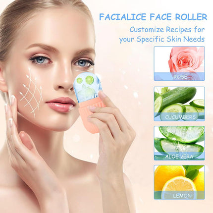 Multifunctional Skincare & Massage Kit with 80ml Blue Silicone Facial Ice Roller, Stainless Steel Heart-Shaped Gua Sha Board, 2 Pack Lymphatic Drainage Massage Brushes for Skin Cooling and Absorption Enhancing, Blood Circulation and Puffiness Reducing