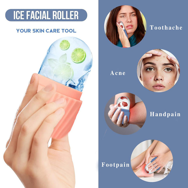 Multifunctional Skincare & Massage Kit with 80ml Rose Red Silicone Facial Ice Roller Stainless – product detail