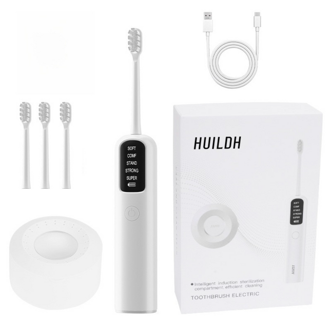 White Rechargeable Dual-Action Vibration & 45 Degree Scientific Sweep Cleaning Electric Toothbrush with