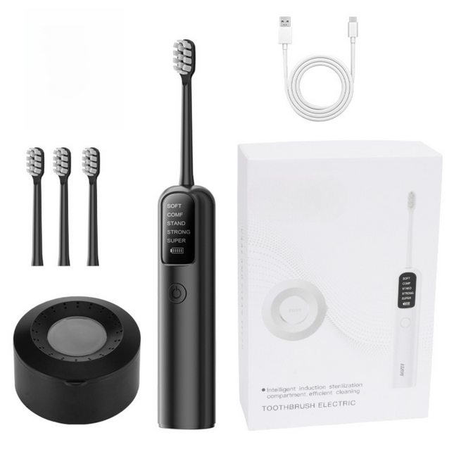 Black Rechargeable Dual-Action Vibration & 45 Degree Scientific Sweep Cleaning Electric Toothbrush with