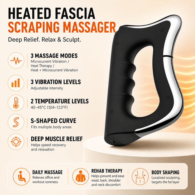 Black Wireless Heated Fascia Massager with 3 Levels Microcurrent Vibration and 2 Levels Heating