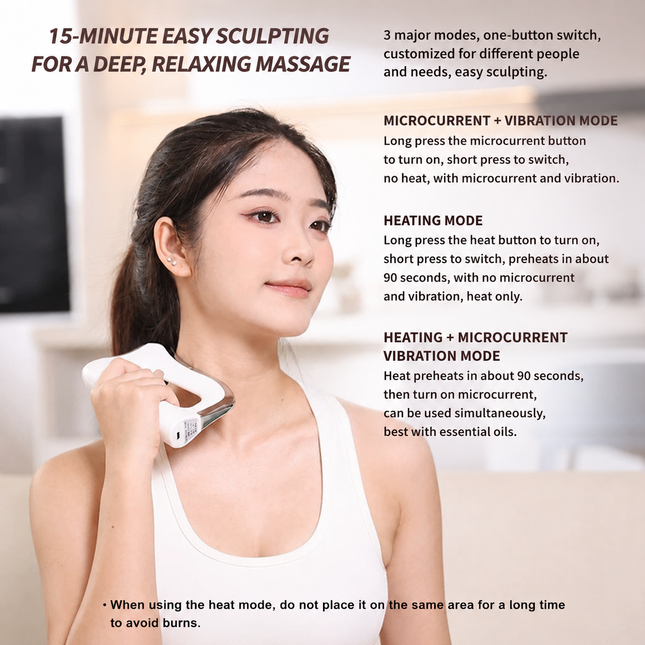 Black Wireless Heated Fascia Massager with 3 Levels Microcurrent Vibration and 2 Levels Heating – product detail
