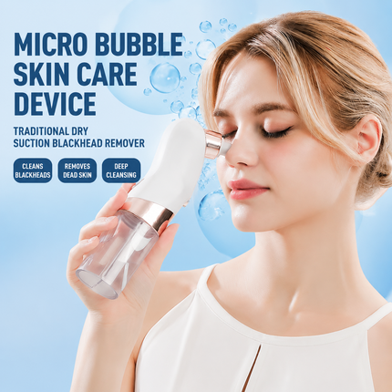 Microbubble Oxygen Hydration Facial Pore Cleanser and Pink Reusable Ice Roller Set with Waste Separation Design, 3 Level Vacumn Suction and 6 Replaceable Heads - Portable Facial Pore Cleaning & Cooling Kit for Home & Travel Skincare