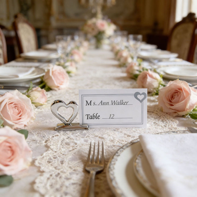 10-Pack Silver Plated Alloy Place Card Holders with Hollowed-Out Heart Designs Elegant Wedding