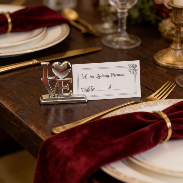 10-Pack Silver Plated Alloy Place Card Holders with Hollowed-Out Heart Designs Elegant Wedding – product detail