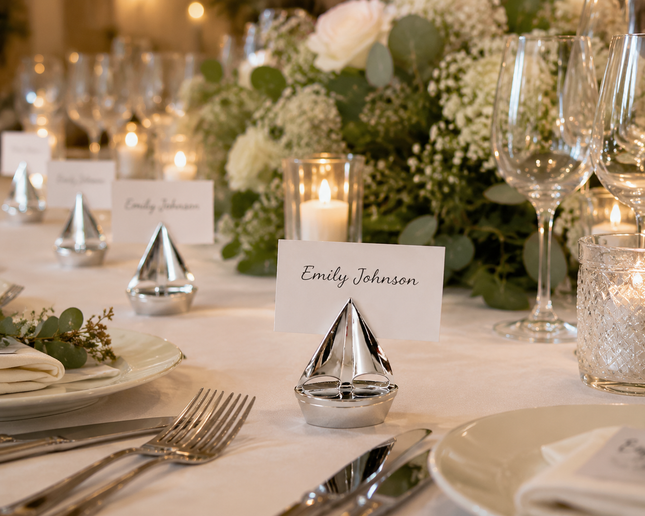 10-Pack Silver Plated Alloy Place Card Holders with Sailboat Designs Elegant Wedding Reception Seating – product detail