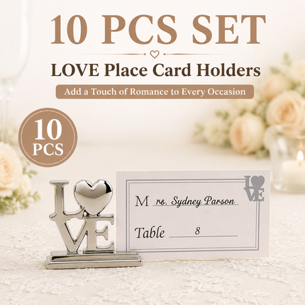 10-Pack Silver Plated Alloy Place Card Holders with LOVE Designs Elegant Wedding Reception Seating Card