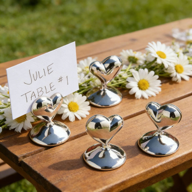 10-Pack Silver Plated Alloy Place Card Holders with Soild Heart Designs Elegant Wedding Reception Seating – product detail