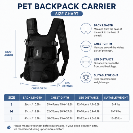Blue Hands Free Adjustable Dog Carrier Backpack with 3-Point Support, Reserved Tail Opening and Wide Padded Straps - Chest & Back Dual Use, Breathable on Both Sides and Quick-release Safety Buckles for Walking Bike Travel Outdoor Use, M Size
