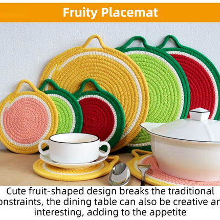 3-Piece Lemon Inspired Kitchen Heat Resistant Set with 18cm & 30cm Round Cotton Rope Woven Trivets + 1 Pair Duckbill Oven Mitt - Foldable Table Protection Mats and Black Polka Dot Cooking Gloves, Perfect for Home Baking and Cooking Lover