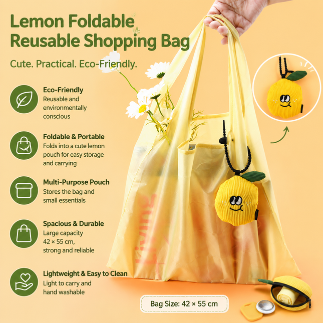 Portable Cute Lemon Corduroy Storage Pouch with Zipper and Hidden Folding Shopping V888-ELOSUNG52796