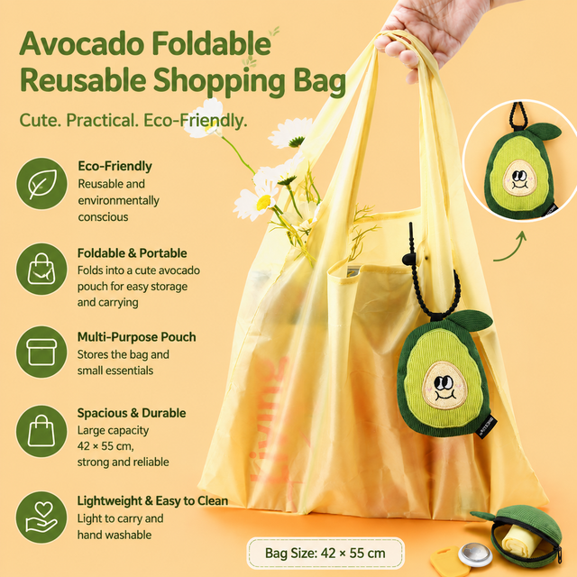 Portable Cute Avocado Corduroy Storage Pouch with Zipper and Hidden Folding Shopping V888-ELOSUNG52797
