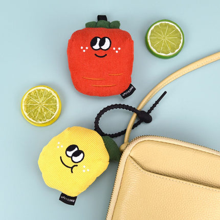 Portable Cute Avocado Corduroy Storage Pouch with Zipper and Hidden Folding Shopping Bag - Lightweight Reusable Eco Grocery Tote Bag with Fruit Charm for Shopping, Travel, Books, iPad and Daily Essentials
