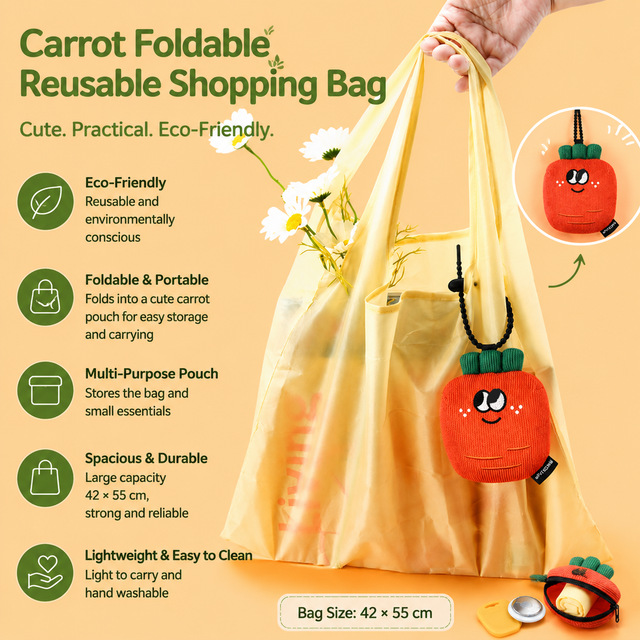 Portable Carrot Lemon Corduroy Storage Pouch with Zipper and Hidden Folding Shopping V888-ELOSUNG52798