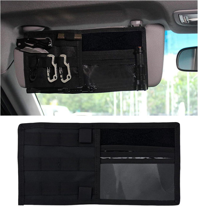 Black Tactical Molle Car Sun Visor Organizer Panel Durable Nylon Vehicle Storage Pouch with
