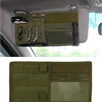 Navy Green Tactical Molle Car Sun Visor Organizer – Durable Nylon Vehicle Storage Pouch with Adjustable Buckle, Loop Panelled EDC Pockets and Pen Sheath for Cars, Trucks, SUVs and Daily Driving Essentials