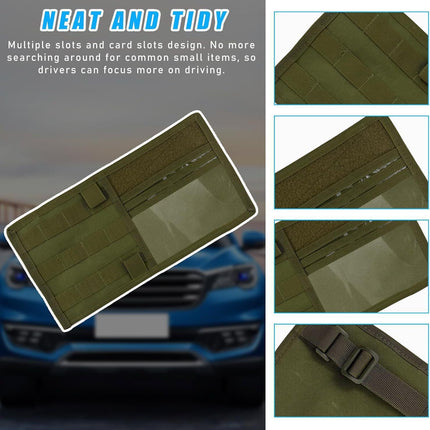 Khaki Tactical Molle Car Sun Visor Organizer – Durable Nylon Vehicle Storage Pouch with Adjustable Buckle, Loop Panelled EDC Pockets and Pen Sheath for Cars, Trucks, SUVs and Daily Driving Essentials