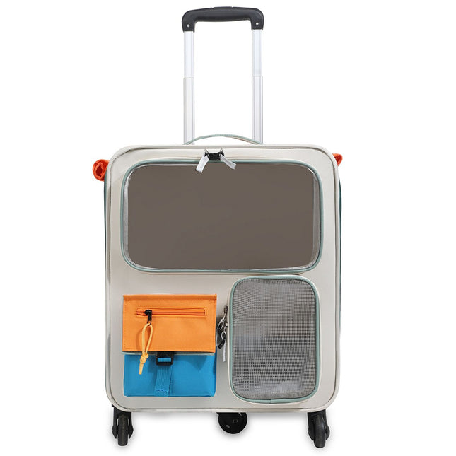 Orange and Grey Large Space Pet Carrier Trolley Foldable Cat Carrier Backpack with Breathable Side
