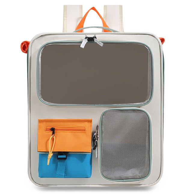 Orange and Grey Large Space Pet Carrier Backpack Foldable Cat Carrier Bag with Breathable Side