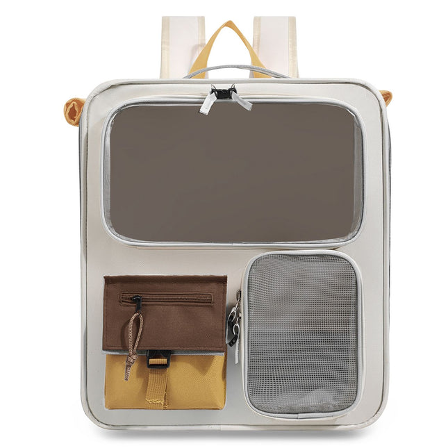 Brown and Grey Large Space Pet Carrier Backpack Foldable Cat Carrier Bag with Breathable Side