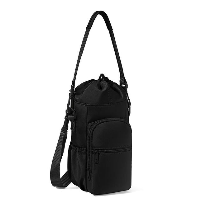2-Pack Black Muti-Pockets Insulated Water Bottle Holder and Adjustable Phone Crossbody Bag 40oz
