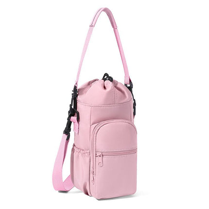 2-Pack Pink Muti-Pockets Insulated Water Bottle Holder and Adjustable Phone Crossbody Bag – 40oz Bottle Large Waterproof Cooler Sling Bag with Drawstring Closure and PE Cotton and Aluminium Foil Lining