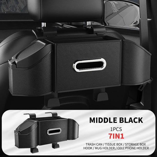 Middle Black Multifunctional Car Seat Back Storage Boxand Trash Can PVC Leather Vehicle Hanging