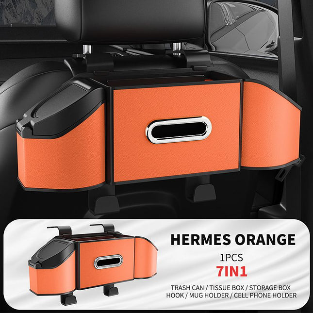 Hermes Orange Multifunctional Car Seat Back Storage Boxand Trash Can PVC Leather Vehicle