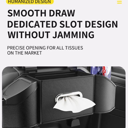 Mocha Brown Multifunctional Car Seat Back Storage Boxand Trash Can – PVC Leather Vehicle Hanging Organizer with Tissue Box Holder, Cup Holder, Phone Stand and Dual Hooks for Tidy Daily Commuting & Road Trip