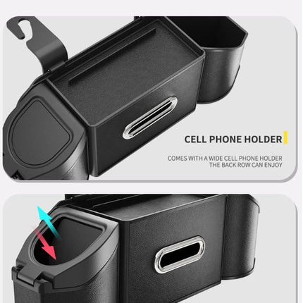 Mocha Brown Multifunctional Car Seat Back Storage Boxand Trash Can – PVC Leather Vehicle Hanging Organizer with Tissue Box Holder, Cup Holder, Phone Stand and Dual Hooks for Tidy Daily Commuting & Road Trip