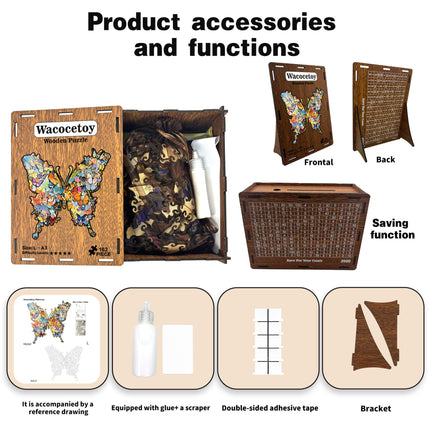 Enchanting Butterfly Wooden Jigsaw Puzzle for Adults - Dual Function 3D Puzzle Wall Art & Money Saving Box Ornament, Parent-Child Educational DIY Craft Gift, M Size 118 Pieces 8.4 x 8.3"