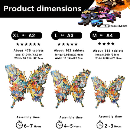 Enchanting Butterfly Wooden Jigsaw Puzzle for Adults - Creative Unique Shaped 3D Wooden Puzzle Wall Art, Parent-Child Educational DIY Craft Gift, L Size 162 Pieces 11.2 x 11"