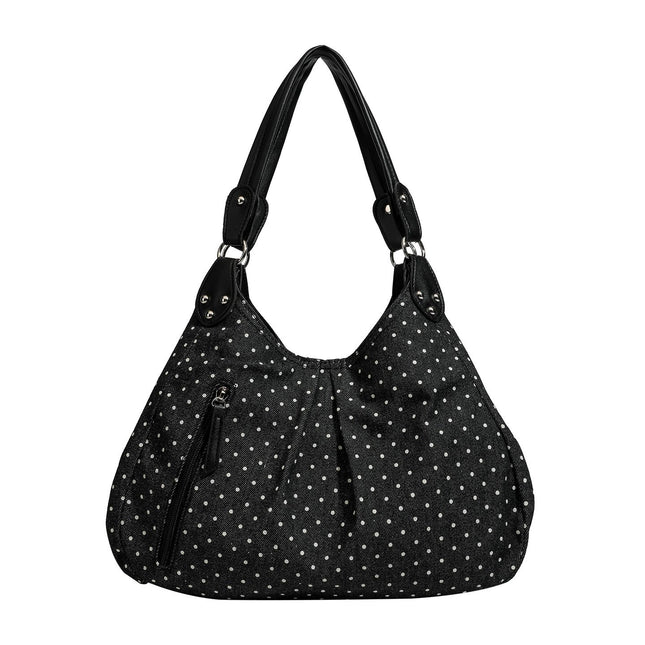 Vintage Polka Dot Handbag for Women with Fixed Shoulder Strap Large Capacity Stylish Casual Canvas