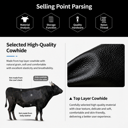 Black Stylish Genuine Leather Crescent Shape Shoulder Bag for Women Compact Grained Cowhide – product detail
