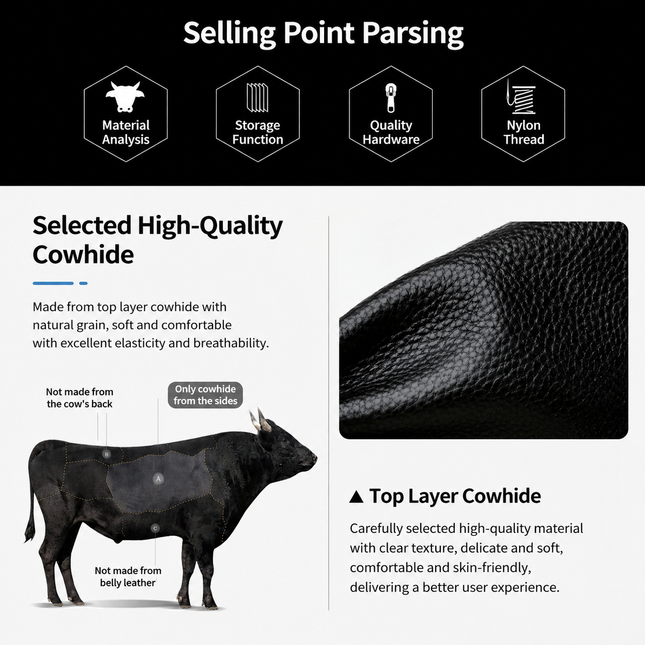 Black Stylish Genuine Leather Crescent Shape Shoulder Bag for Women Compact Grained Cowhide – product detail