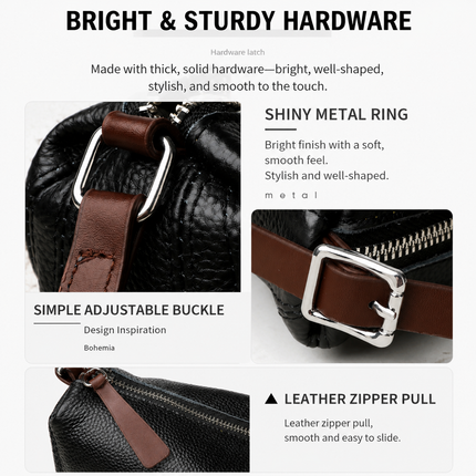 Black Stylish Genuine Leather Crescent Shape Shoulder Bag for Women Compact Grained Cowhide – shape and profile